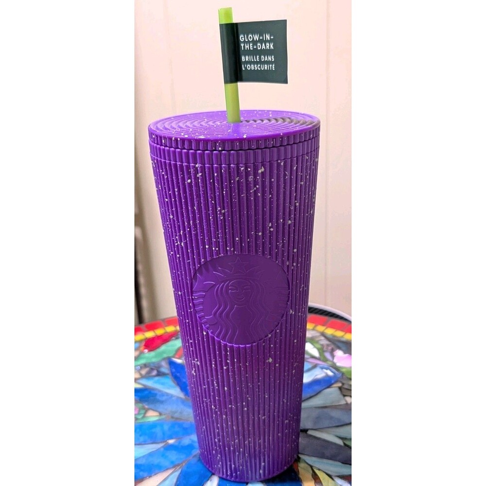 Starbucks Halloween 2023 Purple Pleated Glow In The Dark Venti Cold Cup 24oz NWT